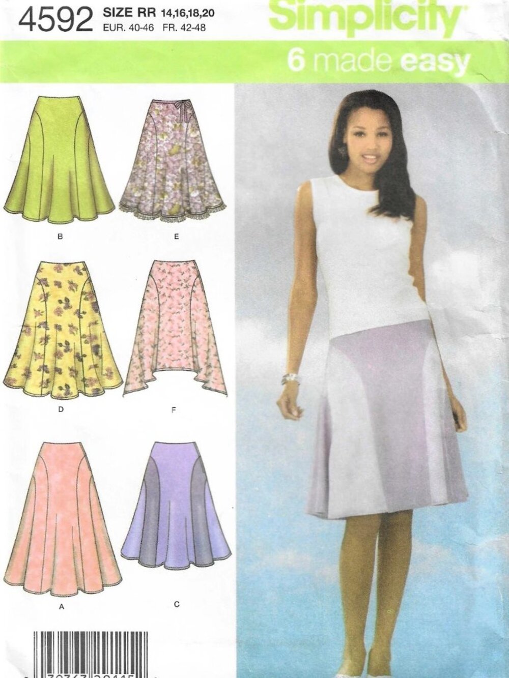 Simplicity 4592 Flared Skirt Sewing Pattern Size 14-16-18-20